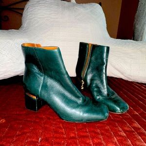 Franco Sarto Green Soft Leather 2" Heel W/ Gold Accent Side Zipper
